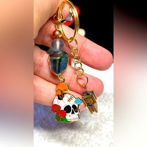 ☠️skeleton skull key fob -zipper pull , purse bling-gold, goth/Halloween